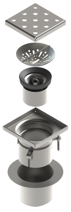 Комплект трапа двухкорпусного цилиндрического 150Х150 с вертикальным выпуском ДУ100, рис. 1