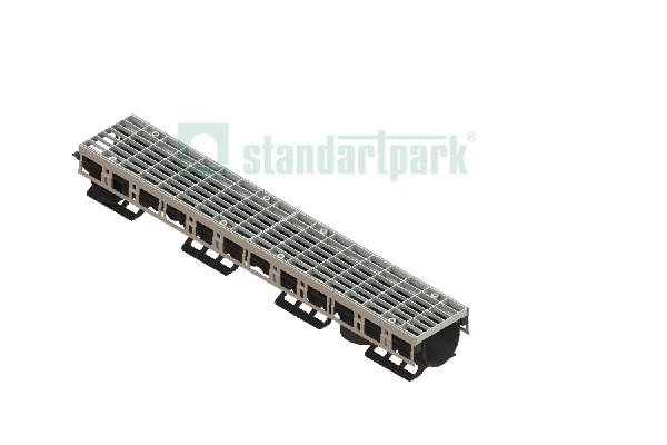 Лоток водоотводный PolyMax Drive DN100 h120 пластиковый с решеткой ячеистой ОС кл.А (комплект), рис. 1